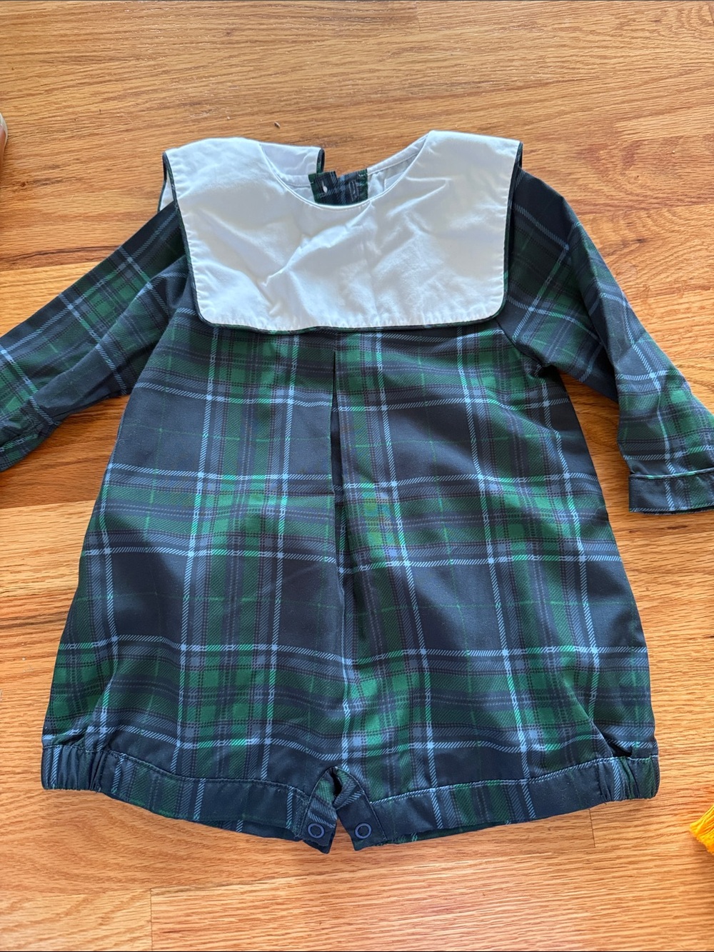 Classic Green & Navy Plaid One-Piece with White Bib
